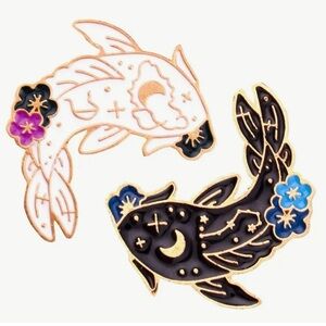 Pin Set 1.25” Koi Fish Ying & Yang Enamel Brooch